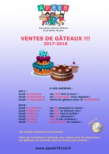 Calendrier ventes de gateaux 2017-2018
